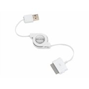 Belkin Retractable USB Cable for iPod - Charging / data adapter - USB male to Apple Dock male - 2.6 ft - white - retractable - for Apple iPad/iPhone/iPod (Apple Dock)