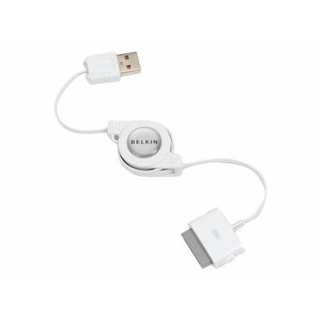 Belkin Retractable USB Cable for iPod - Charging / data adapter - USB male to Apple Dock male - 2.6 ft - white - retractable - for Apple iPad/iPhone/iPod (Apple Dock)