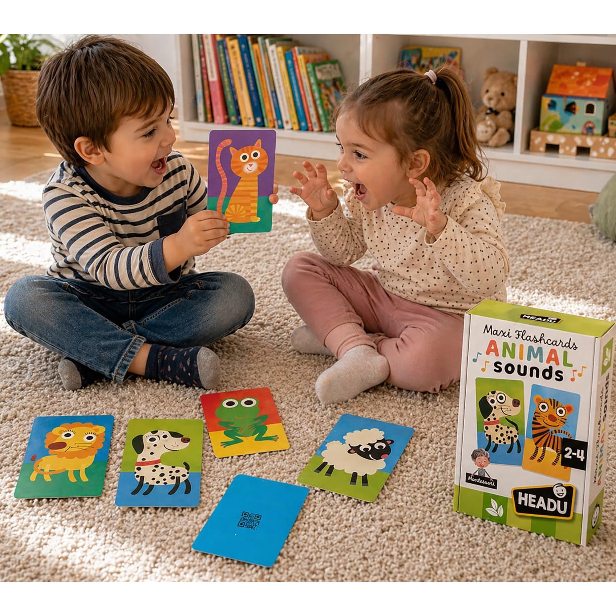 Headu: Maxi Flashcards - Animal Sounds - Sensory Recognition Game, Large Illustrated Cards, Interactive App Play, Montessori, Preschool, Toddlers 2-4