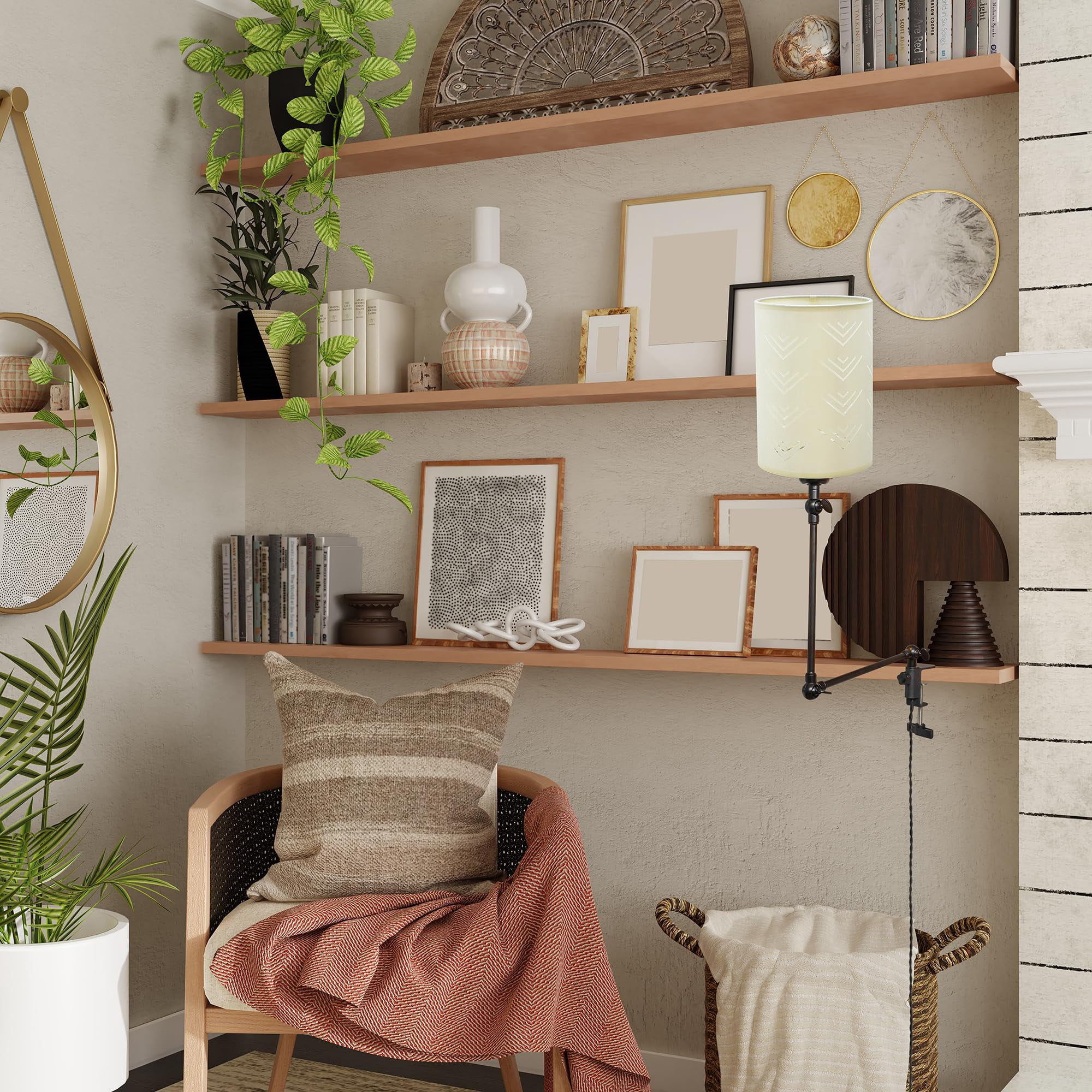 Kiven Dimmable Clip-on Desk Lamp, 1-Light Beige Fabric Nightstand Lamp with Flexible Arm, 8.2FT Plug in Cord, Decorative Clamp Lamp for Office Home Bookshelf Bedside E26 Sokcet DZ0285-1