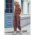 thumbnail image 3 of Osfvolr Womens Checker Set 2 Piece Beach Vacation Outfit Summer Tank Top Pants Suit Rust Red S, 3 of 8