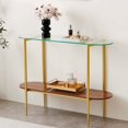 thumbnail image 3 of Rectangle Coffee Table Mid-Century Modern Design L W x H for Living Room - Structure Amber Glass Top and Walnut MDF Shelf Sleek Conical Metal Legs with Gold Finish, 3 of 8