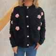 thumbnail image 6 of Women's 3D Floral Knit Cardigan, Cute Flower Button Up Long Sleeve Open Front, Soft Textured Bloom Sweater, Cozy Fall Winter Casual Wear, Stretch Comfort Top Black L, 6 of 9