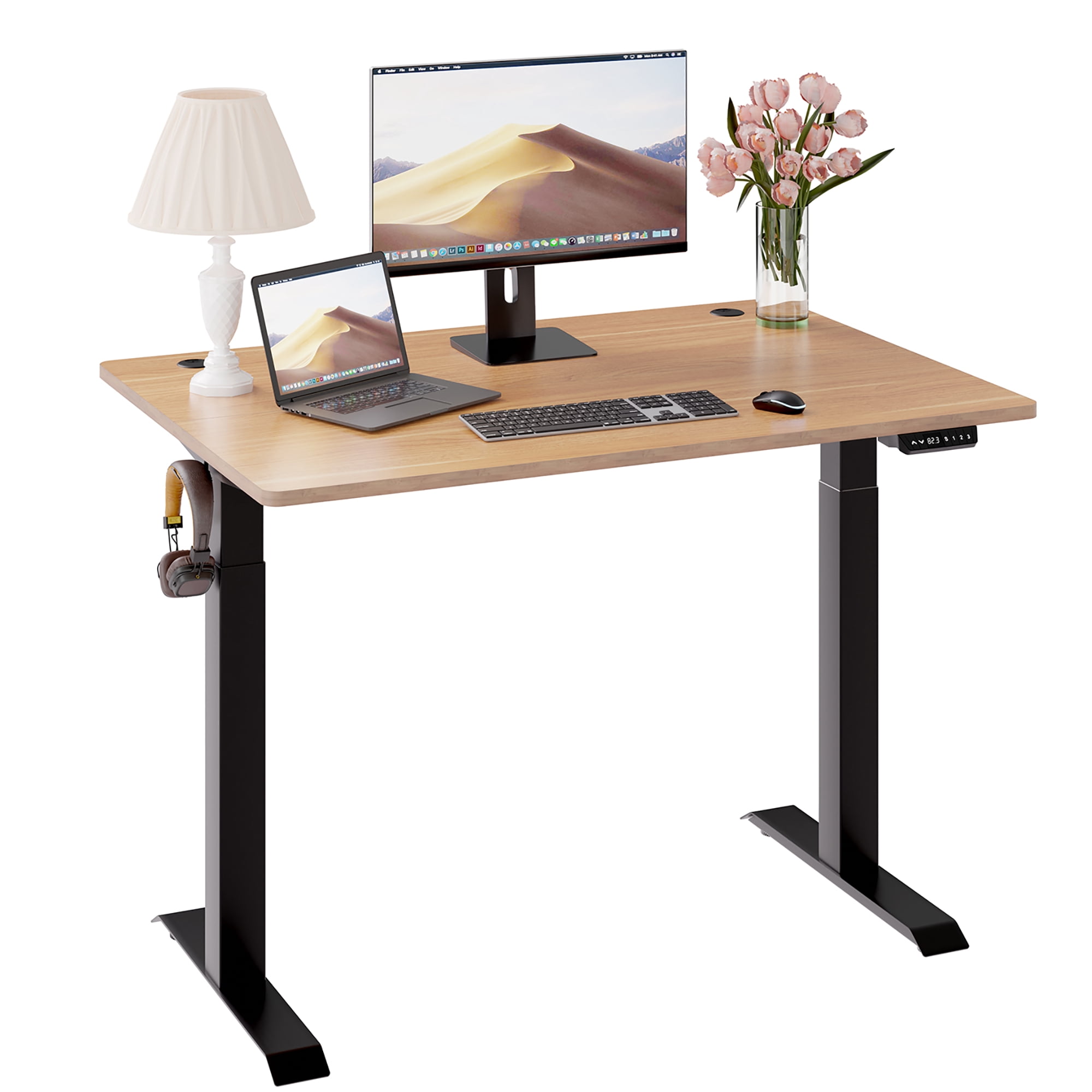 Sobaniilo 48'' x 24'' Electric Height Adjustable Standing Desk, Home Office Sit Stand Desk Stand Up Computer Workstation (Black Frame + Bamboo Top)