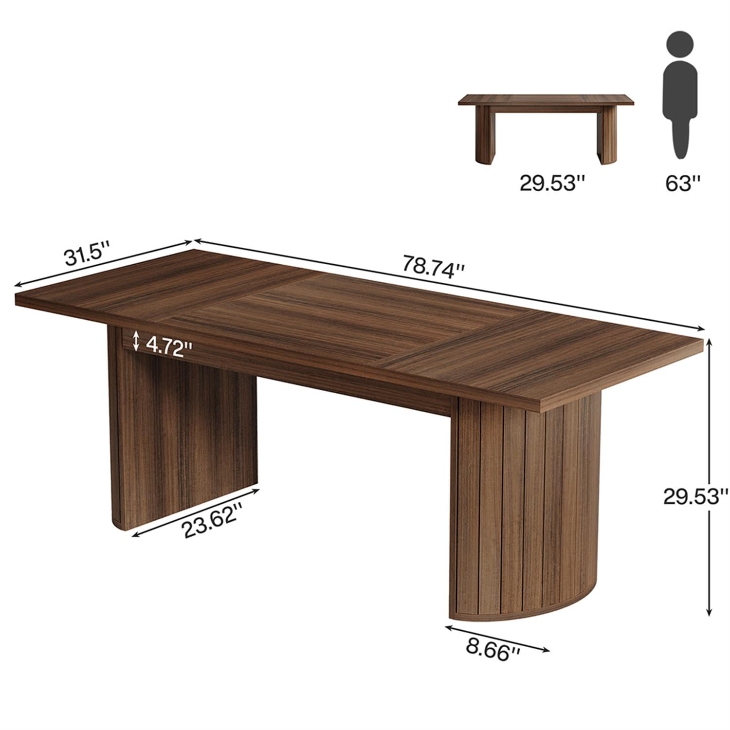 Demi Bonn 78" Farmhouse Dining Table Set for 4-6 People With Dual Base,door Outdoor Kitchen Table for Dining Room, Home Office, Living Room Furniture, Brown