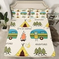 thumbnail image 2 of Manfei Happy Camping Twin Sheet Sets,Colorful Camper Rv Twin Fitted Sheet,Outdoor Adventure Flat Sheet For Kids,Breathable Home Decor,3pcs, 2 of 7
