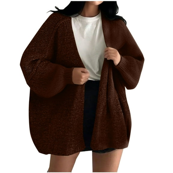 OGLCCG Womens Oversized Cardigan Sweaters Fall Long Lantern Sleeve Knit Open Front Lightweight Sweater Coats Loose Fit Outwear,XXL,Brown