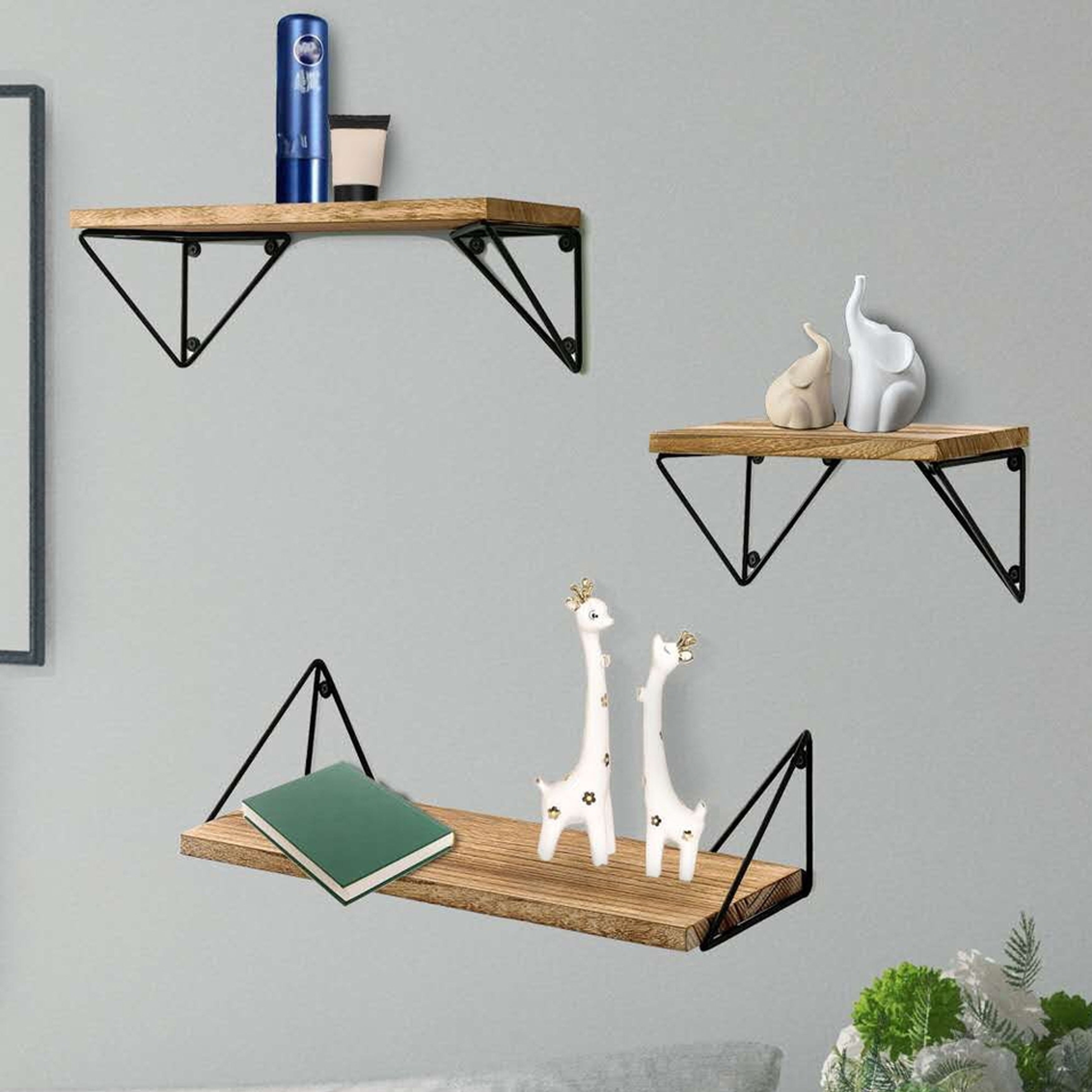 ALEKO WFS32 Rustic Wood Triangular Wall Mount Storage Floating Shelves