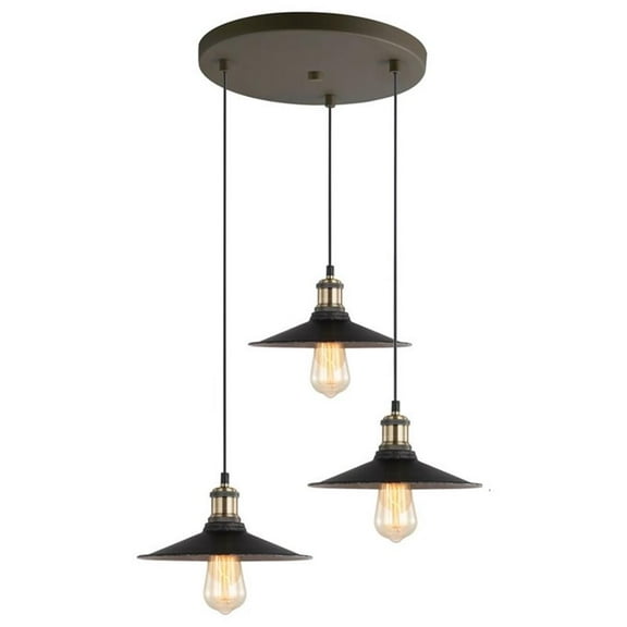 Woodbridge Lighting Fulton 3-Light Metal Shade Cluster Pendant in Bronze/Brass