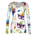 thumbnail image 4 of Mardi Gras Shirts Womens Carnival Sequins Long Sleeve Blouse Glitter V Neck Novelty T Shirts White 2XL, 4 of 7