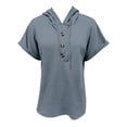 thumbnail image 4 of Yigetop Short Sleeve Sweatshirt Women's Summer Hoodies Short Sleeve Button V Neck Lightweight Drawstring Hoodies Summer Hoodies for Women Light Blue L, 4 of 8