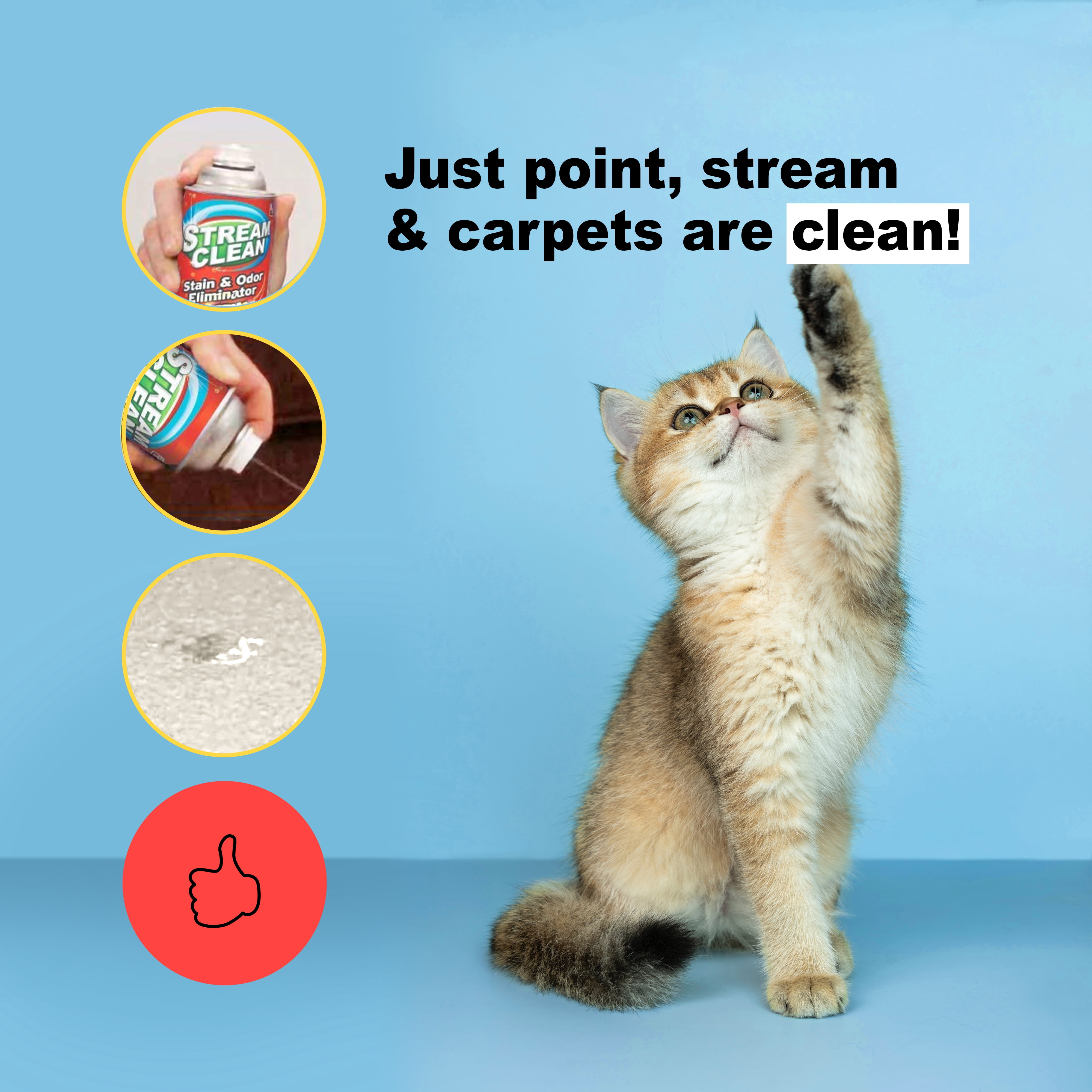 Urine Gone Stream Clean Heavy Duty Carpet Stain and Odor Eliminator for Dogs & Cats - 3-Pack, 72oz