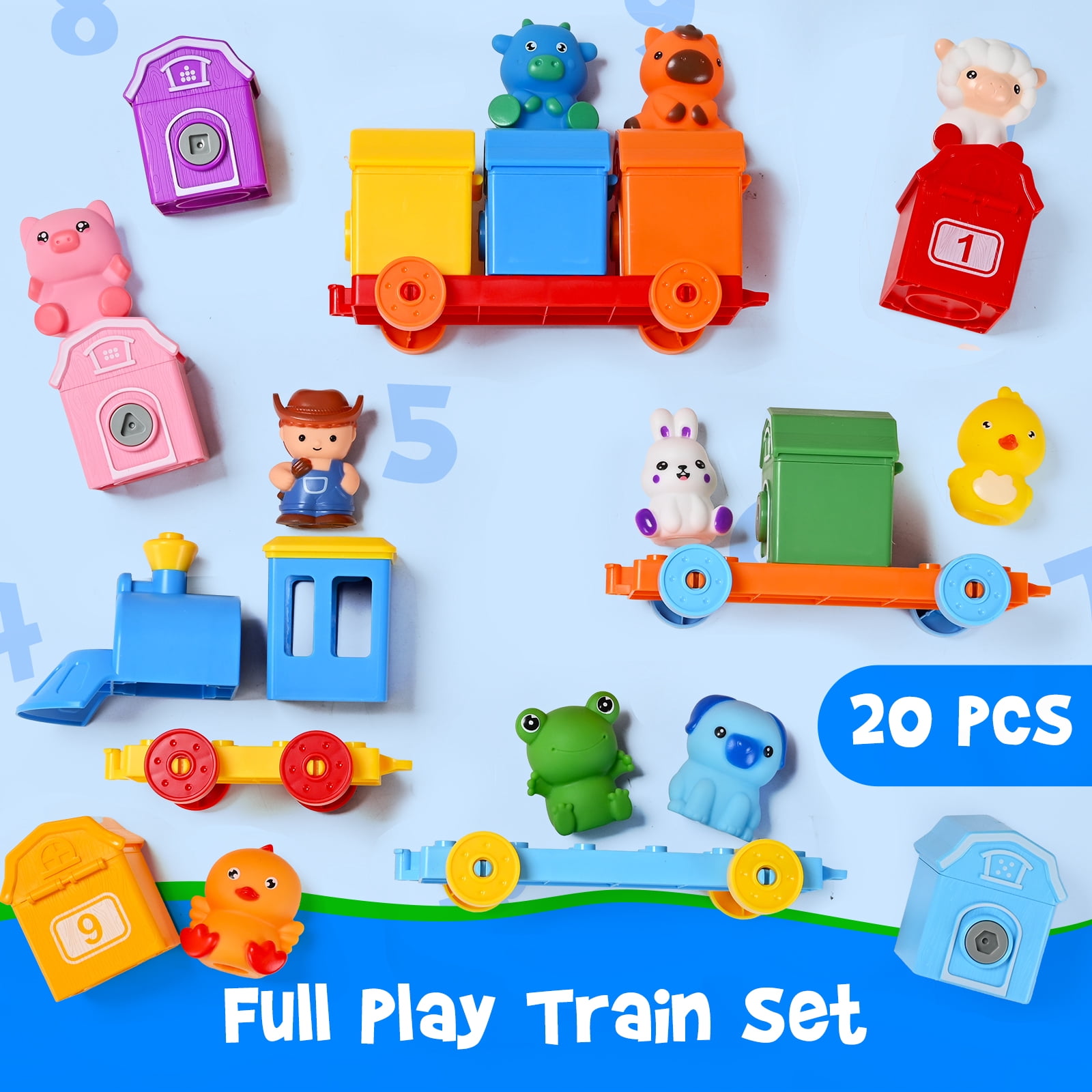 IYHN Farm Train Learning Toy, Counting, Matching & Sorting Montessori Learning Animal Set Including 9 Farm Animals and 1 Farmer, Easter Christmas Birthday Gift for for Toddlers