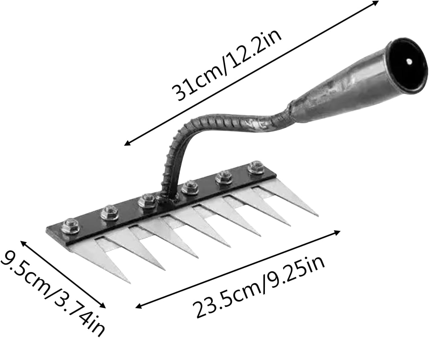 Gardenia Iron Weeding Rake, Iron Rake 2.0, 5/6/7/8 Teeth Carbon Steel Garden Weeder Rakes, Weeding Rakes for Dethatching, Gardening and Backyard Lawn Loosening Weed Tools (7 Tooth)