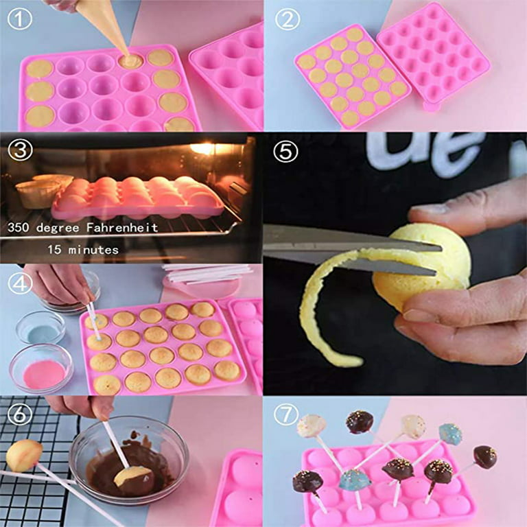 WARMBUY 20 Cavity Silicone Cake Pop Mold Lollipop Baking Mold Tray with  Sticks, Pink