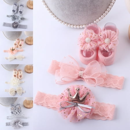 

Naturegr 3Pcs/Set Toddler Hair Band Soft Non-slip Cotton Lace Baby Socks for Baby