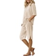 thumbnail image 5 of Womens Sets 2 Piece Outfits Casual Short Sleeve Button Down Shirt and Shorts Loungewear Summer Clothes, 5 of 7