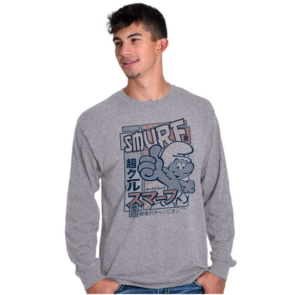 Smurf 80s Cartoon Kanji Cool Manga Long Sleeve TShirt Men Women Brisco Brands S
