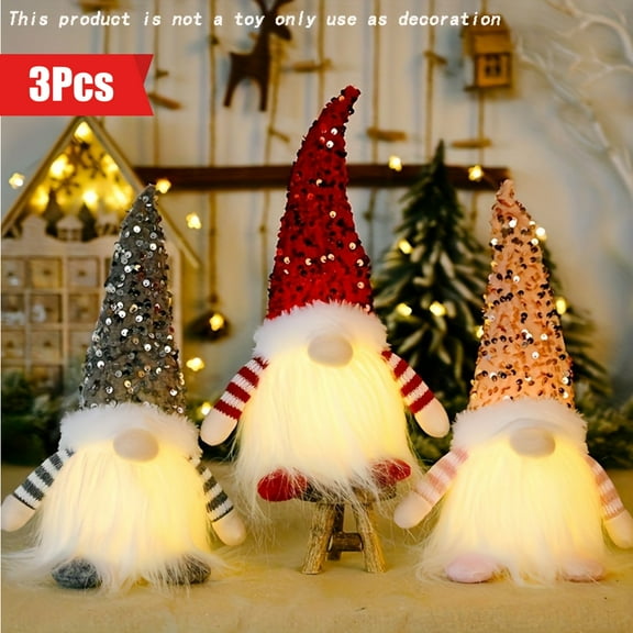 3Pcs Luminous Rudolph Doll with Sequins and Lights Festive Christmas Ornaments for Home, Bar, Cafe, and Living Room Decor