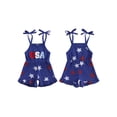 thumbnail image 2 of BemeyourBBs Toddler Baby Girl 4th of July Overalls Romper Fourth of July Outfit Baby Girls Memorial Day Independent Day Clothes Summer Patriot USA Star Strap Tie Shoulder Ruffled Shorts Jumpsuit, 2 of 9