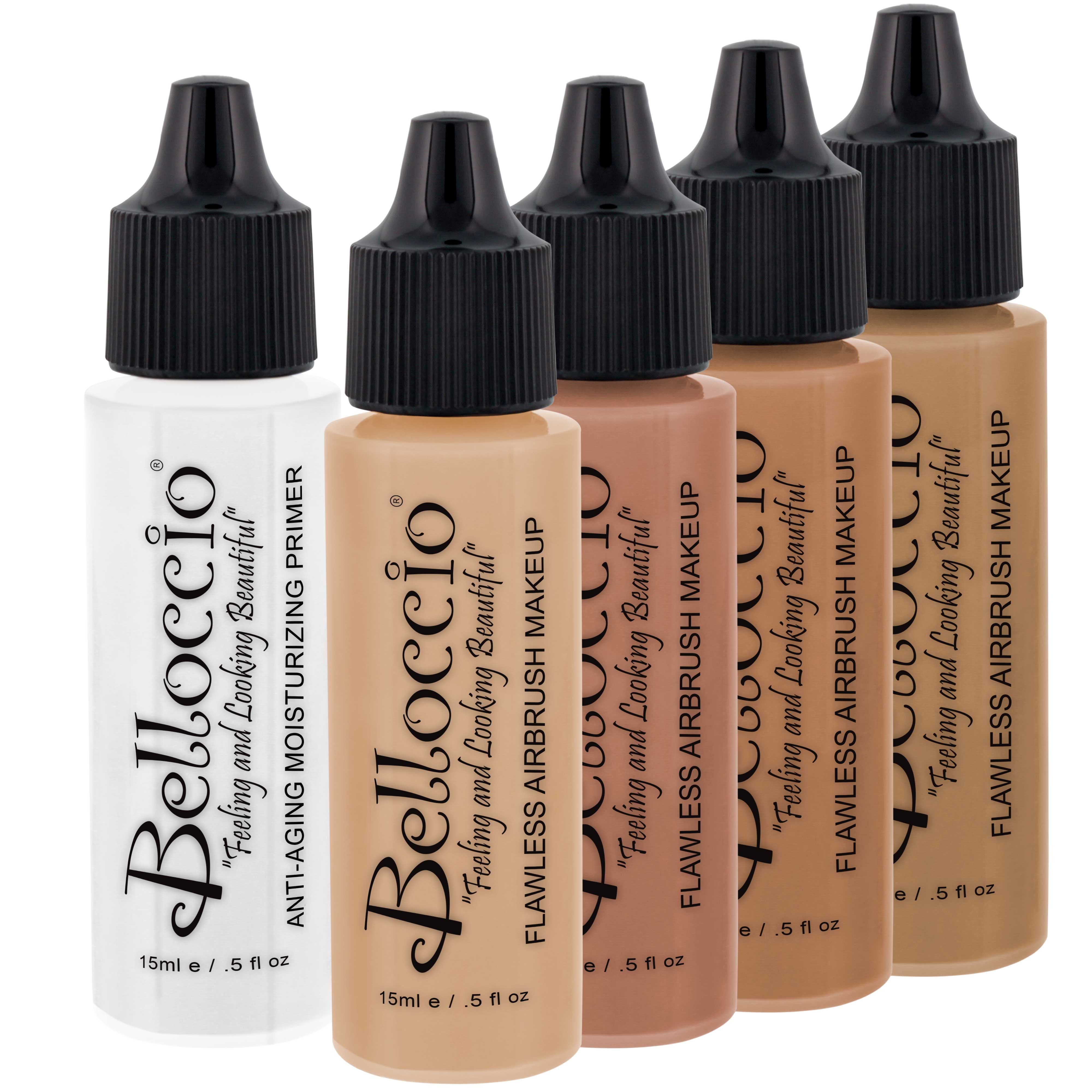 Belloccio Medium Airbrush Makeup Foundation Set Mid Tone Shade Face Cosmetic Kit Com