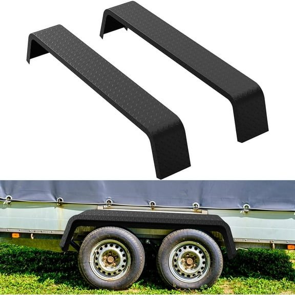 JoanKaren 2 Pack Tandem Axle Trailer Fenders Steel 14 Gauge Diamond Tread Plate,Fit 13"-15" Tires,Black