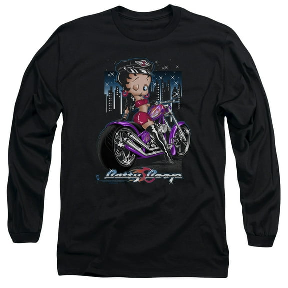 Betty Boop City Chopper Long Sleeve T-Shirt Adult 18/1 Black