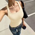 thumbnail image 5 of Soyumi Tank Top for Women Squre Neck Ribbed Basics Tops Racerback Fitted Bra Tanks Summer Beach Vest Clothes Cotton Cami Shirts Workout Going Out Shirts, Beige, 5 of 6