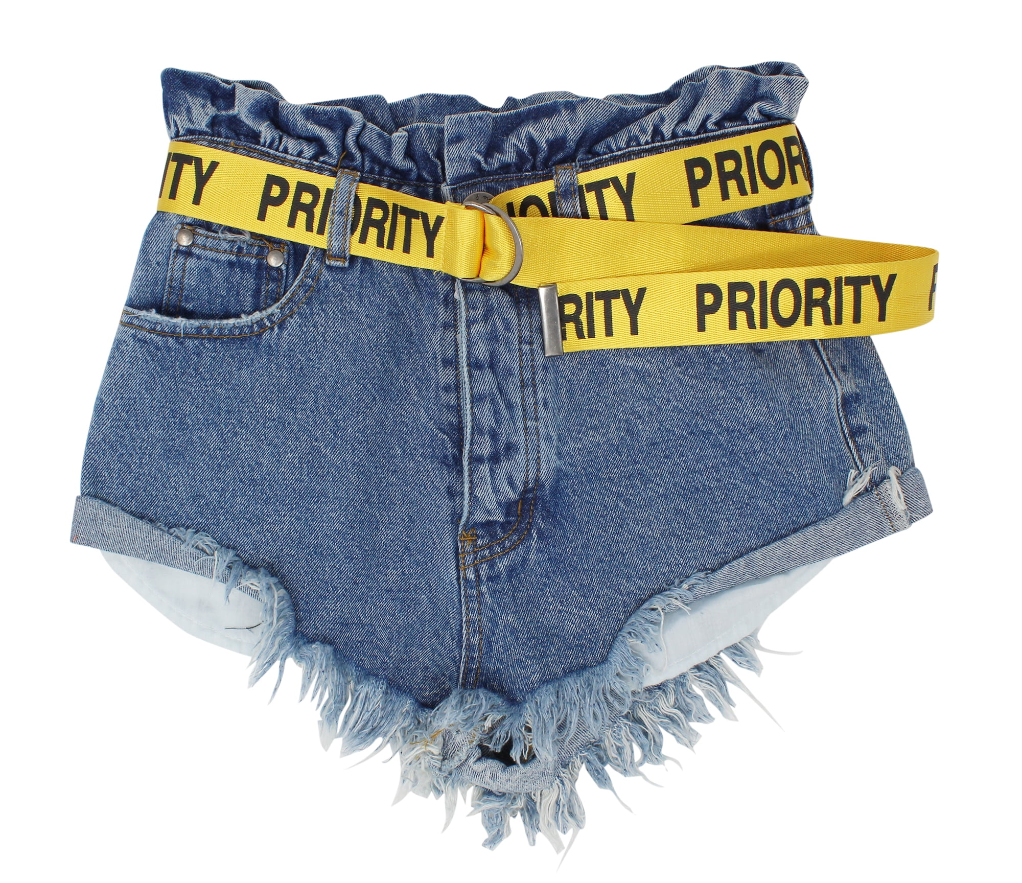 ruffle waist denim shorts