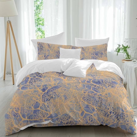 Coral Branches Comforter Set Full Size Boho Abstract Veins Blue Brown Vintage Soft Bedding Set for Man Woman 4 Pieces Duvet Cover Set with Fitted Sheet 2 Pillowcases