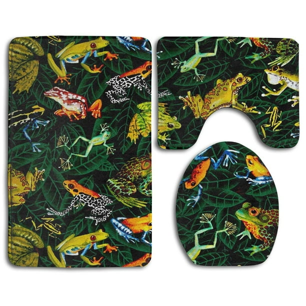 GOHAO Frogs on Leaves Green 3 Piece Bathroom Rugs Set Bath Rug Contour