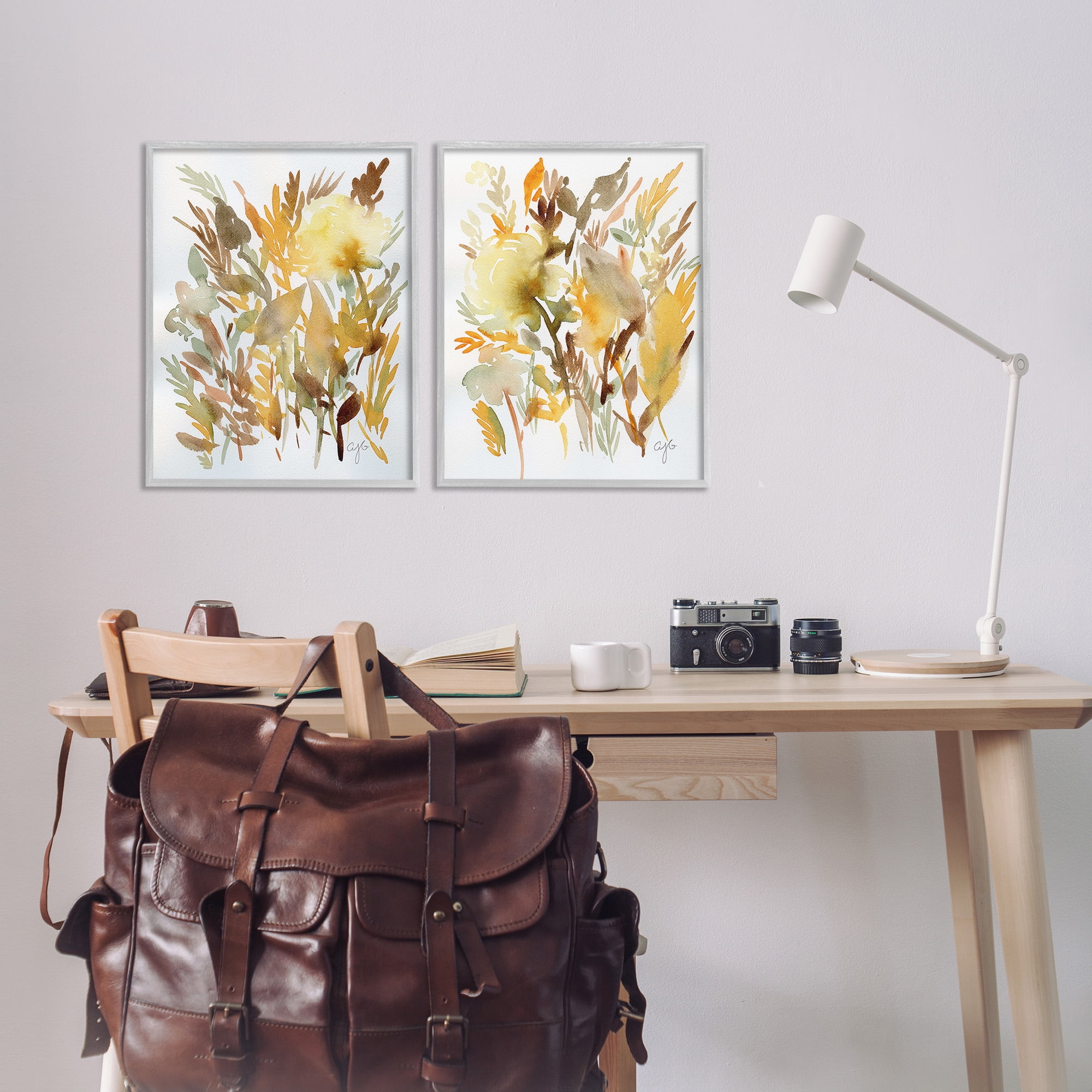 Stupell Industries Country Wheat Abstraction Botanical & Floral Painting Gray Framed Art Print Wall Art, 16 x 20, Set of 2