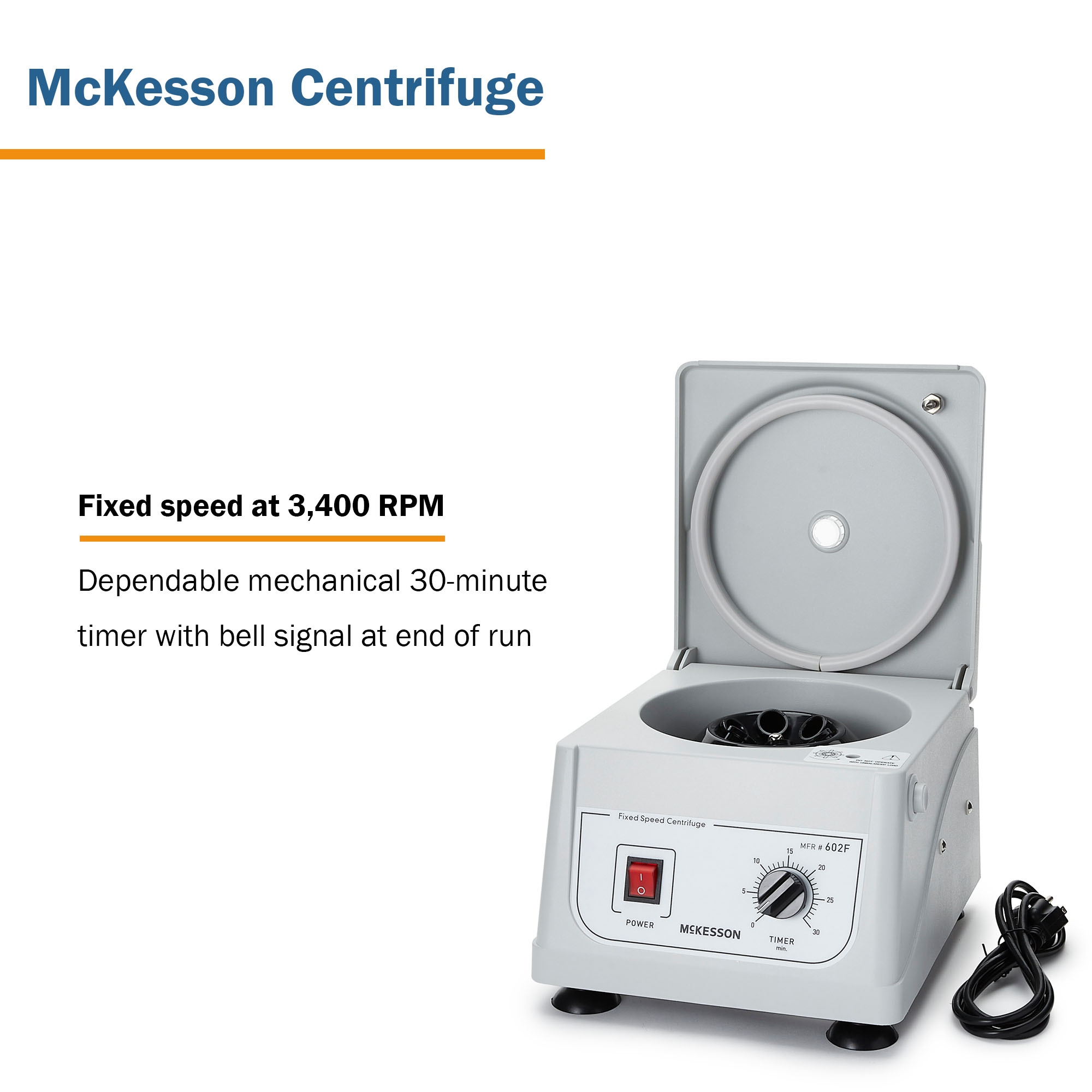 McKesson Centrifuge, Fixed Speed at 3400 RPM - 6 Place Fixed Angled Rotor, 1 Ct