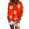 thumbnail image 1 of Cardigan en Tricot Brodé Floral pour Femmes, Col en V, Automne, Manches Longues, 1 of 5
