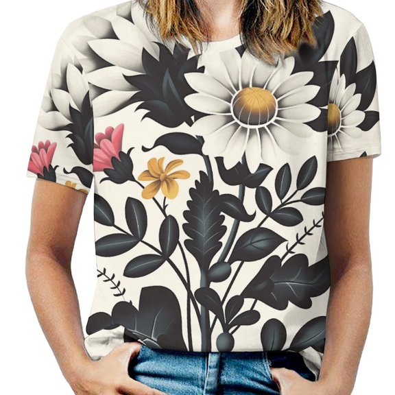 Nostalgic Vintage Floral Women's T-Shirt Short Sleeve T Shirts Tops Tee Ladies Loose T