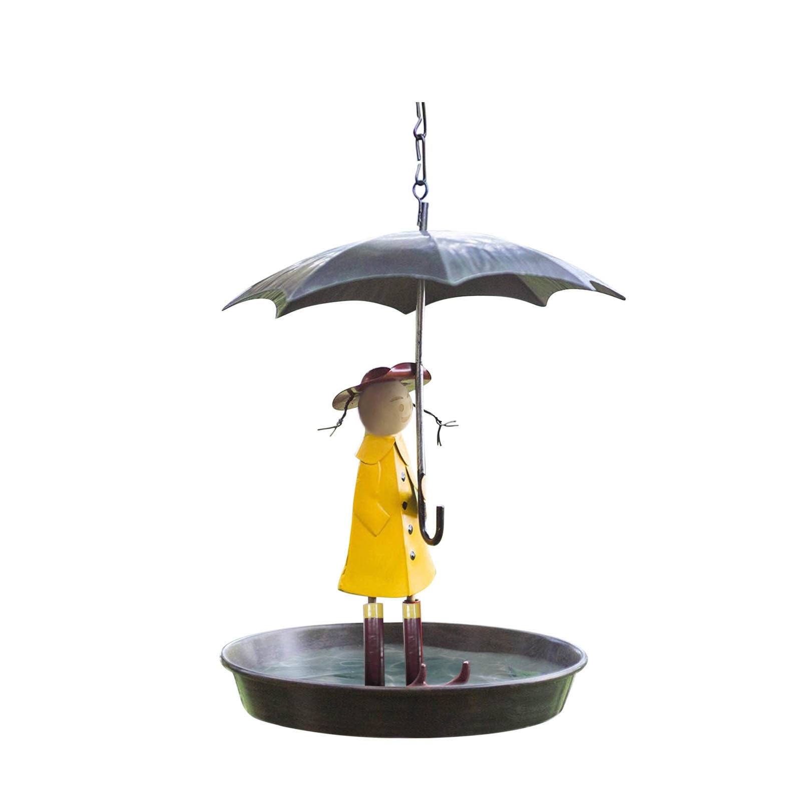 Djiypn Bird Feeders for Outdoors Hanging, Novelty Metal Girl with Umbrella Hummingbird Feeder, Wild Bird Feeders Outside Bird Bath with Brush, Gifts for Mom, Birdlovers (Black)