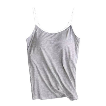 UYISJ Tank Tops for Women Adjustable Spaghetti Strap V Neck Tops with Built in Bra Casual Soft Modal Cami Solid Color Casual Lounge Basic Layer Comfy Padded Tops Gray M