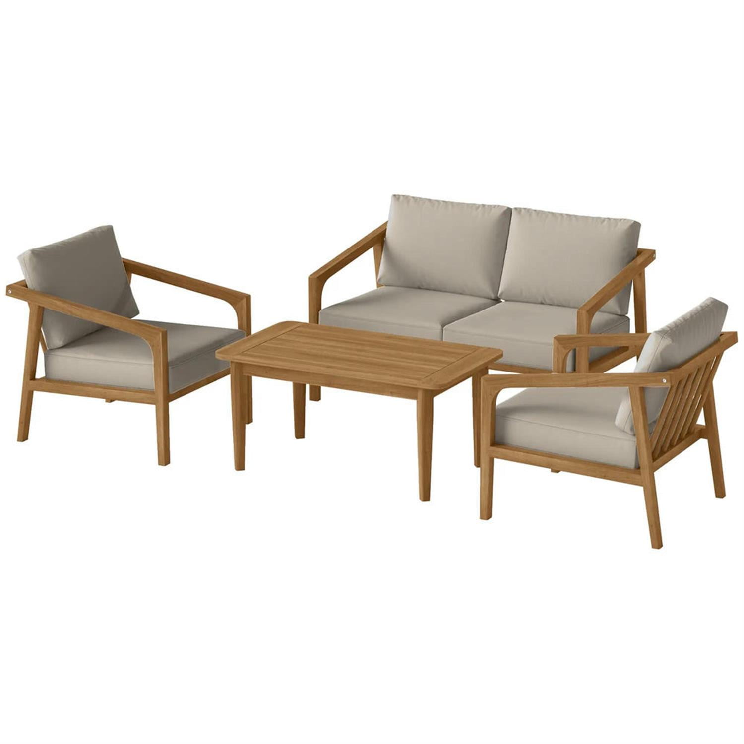 Demi Bonn 48" Acacia Wood Outdoor Sofa Set, Durable Teak Conversation Set with Thick Cushions for Garden & Patio, Brown