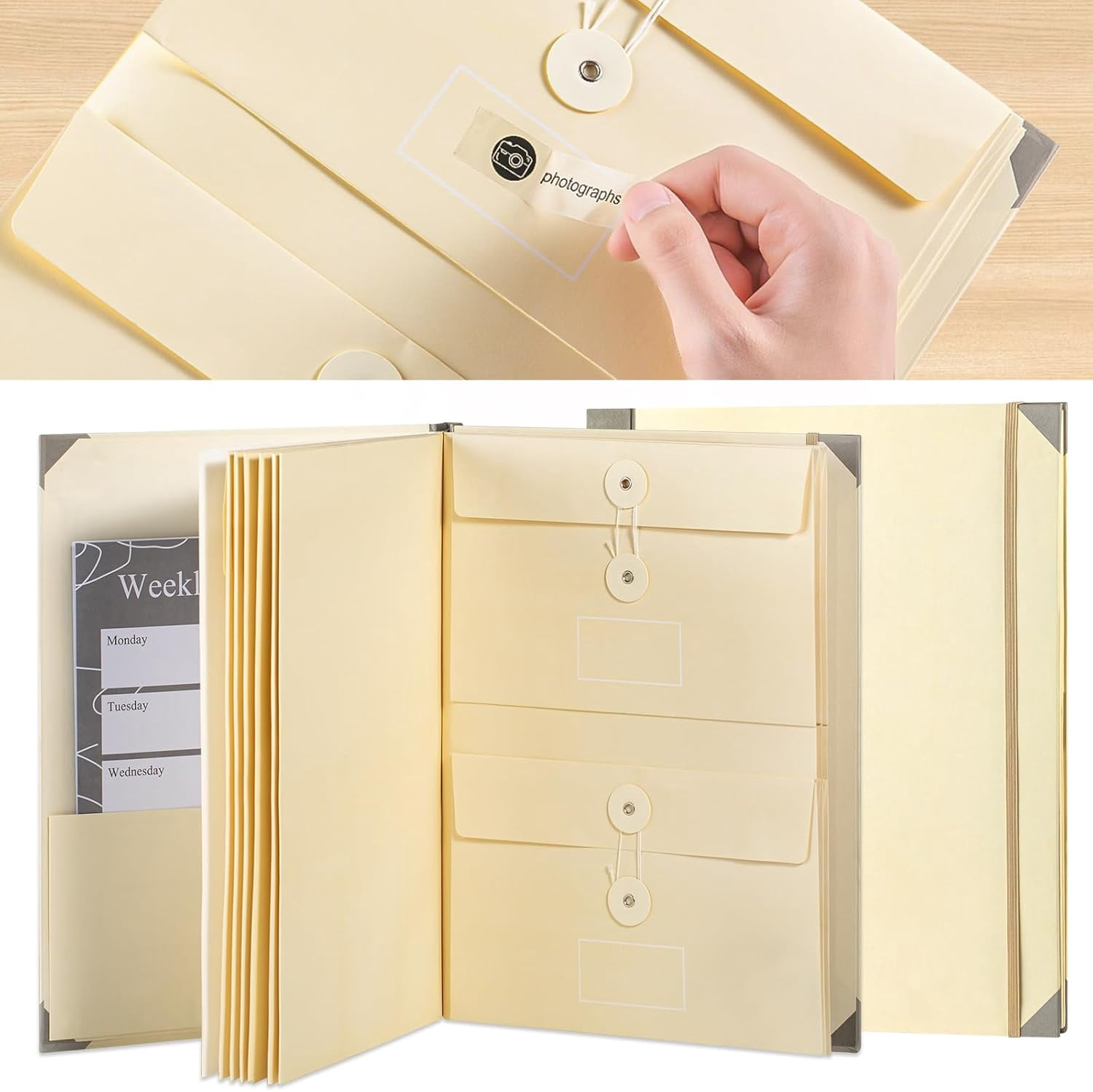 Folio Document Organizer with Labels, Important Folders with Pockets,File Stylish Binder for Storing Important Papers, Certificates, Passports, Photos, and Letters (Yellow)