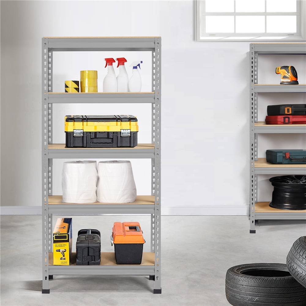 Alden Design 5-Shelf Boltless & Adjustable Steel Storage Shelf Unit, Silver, Light Gray
