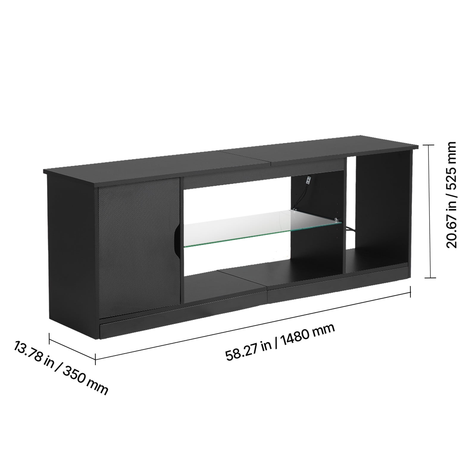 KFFKFF TV Stand for TVs up to 65 inches, Entertainment Center with LED Light Strip & 5 Level Adjustable Glass Shelves, Console Table for Living Room or Bedroom