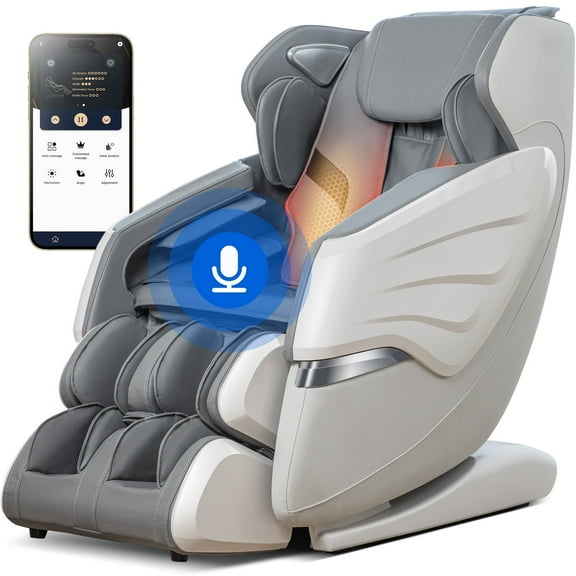 BOSSCARE 4D Massage Chairs with AI Voice, App Control SL Track Full Body Massage Recliner Gray
