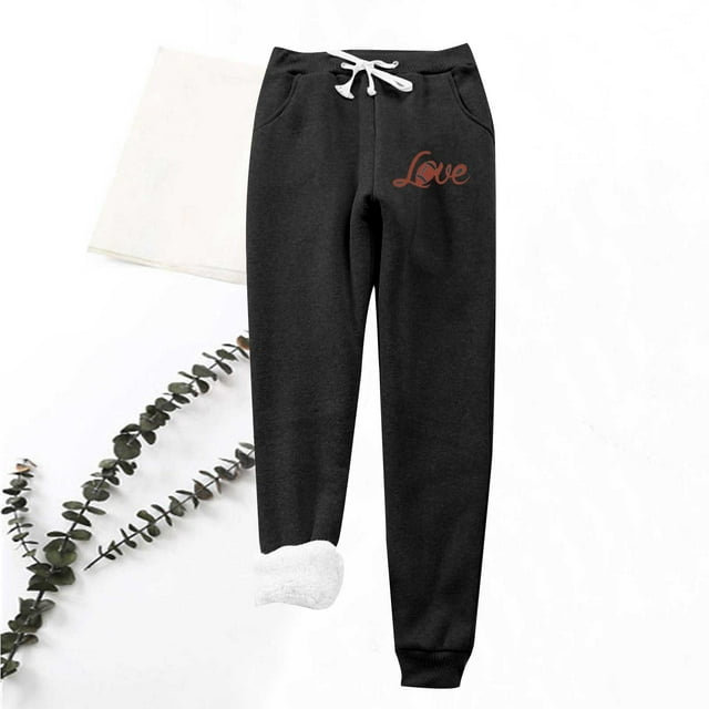 LSLJS Women's Love Printing Leggings with Elastic Drawstring Pockets Thick Warm Pants