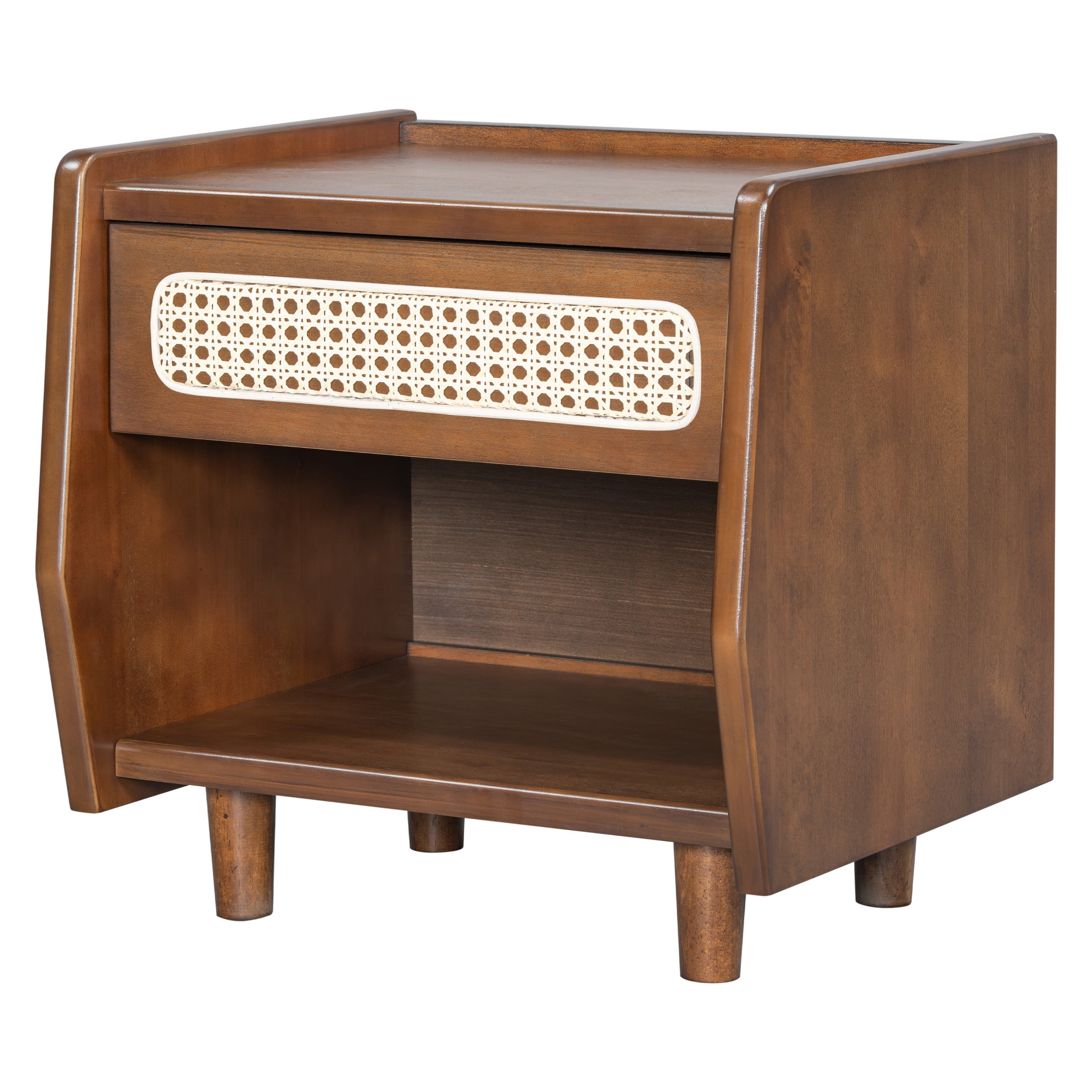 Christopher Knight Home 18.9"W Modern Nightstand, Bedside Table with Rattan Accent Drawer Set of 2, Walnut