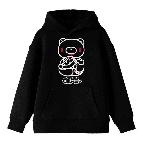 Gloomy Bear Gloomy & Pity Line Art Long Sleeve Boys' Black Hooded Sweatshirt-Medium