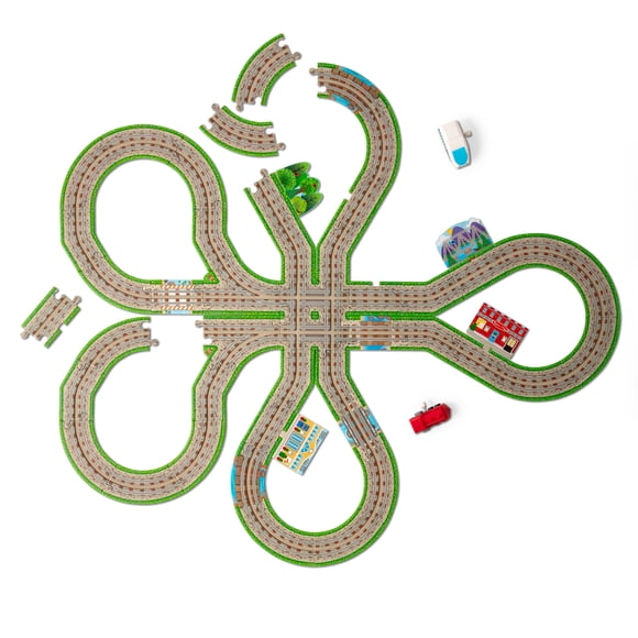 Melissa & Doug Design Your Own Railroad 48-Piece Floor Puzzle with 2 Wind-up Toy Trains & Interchangeable Scenery, Preschool Toys for Girls & Boys 4+