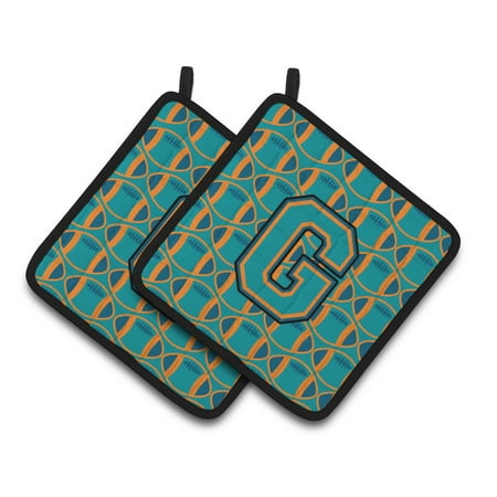 

Carolines Treasures CJ1063-GPTHD Letter G Football Aqua Orange and Marine Blue Pair of Pot Holders 7.5HX7.5W