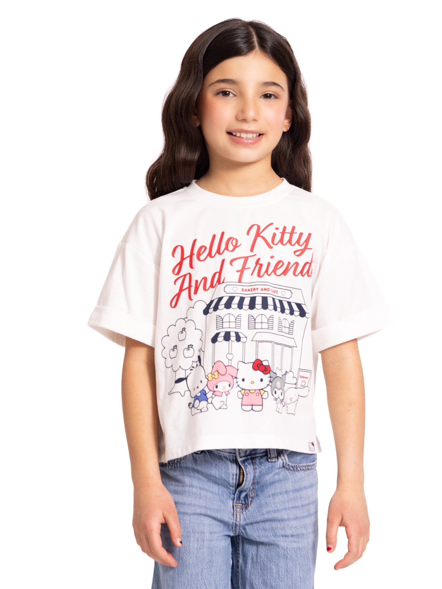 Wonder Nation x Hello Kitty Girls Graphic Tee with Short Sleeves, Sizes 4-16