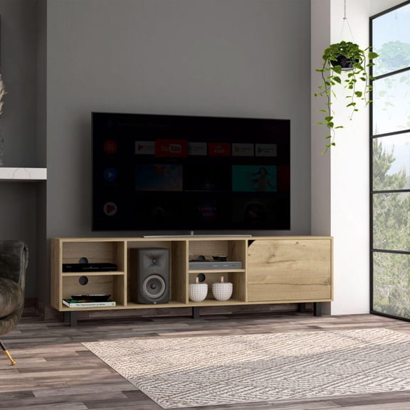 We Have Furniture TV Stand for TV´s up 70" Estocolmo, Four Open Shelves, Light Oak Finish