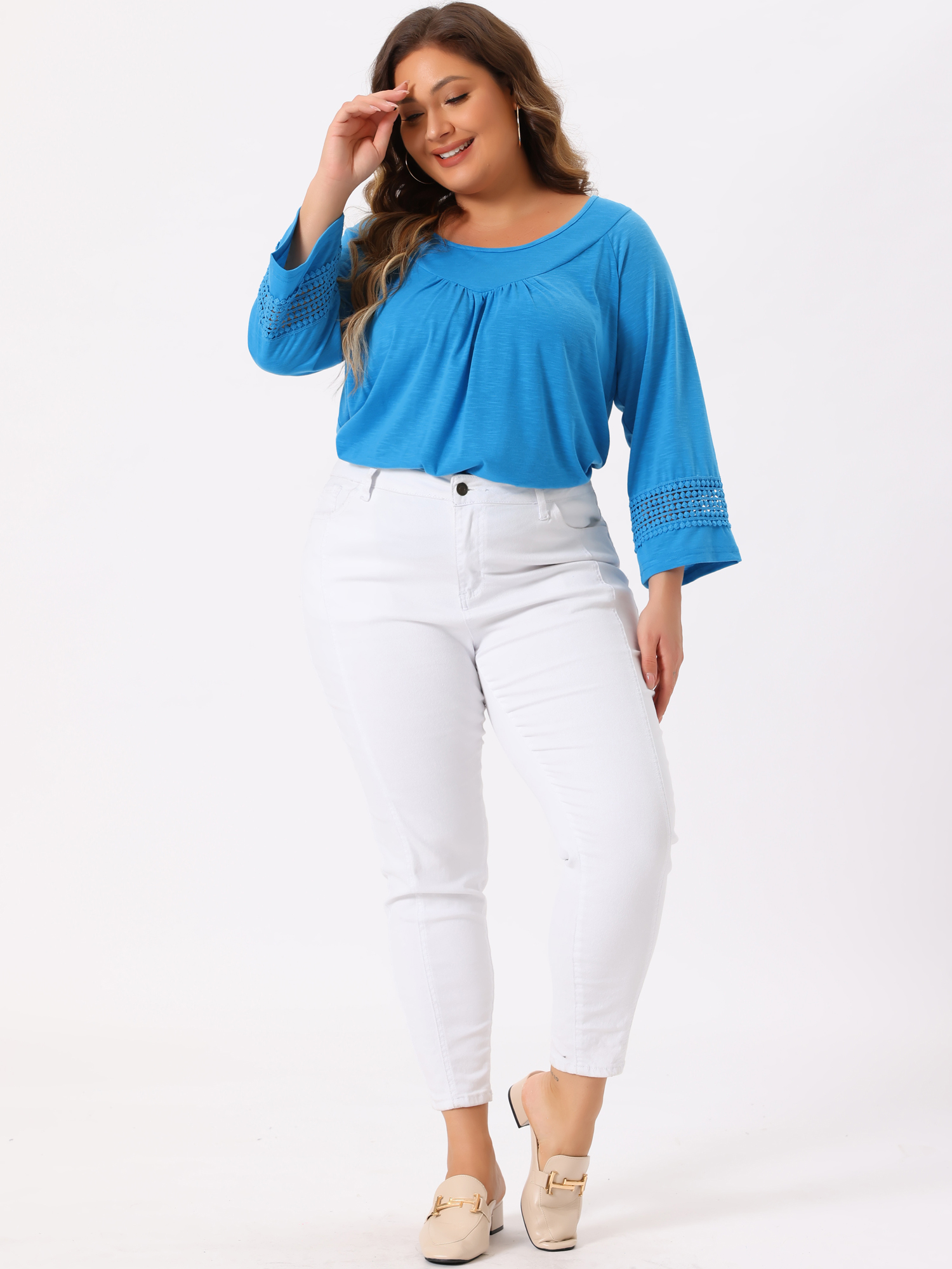 DARING DIVA Women's Plus Size Winter Kimono Long Sleeve Casual Top 2X Sky Blue